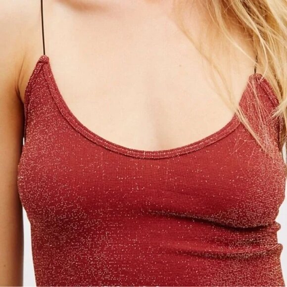 NWOT Free People Intimately Lurex Skinny Strap Seamless Red Brami Cami - Picture 5 of 7